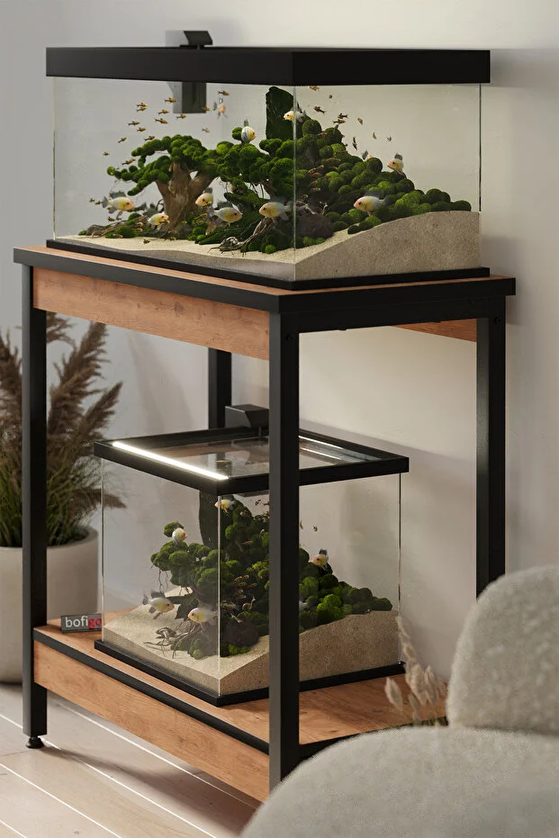 Akvaryum Sehpası Yan Sehpa Metal Ayaklı Sehpa 80 x 40 Cm Çam